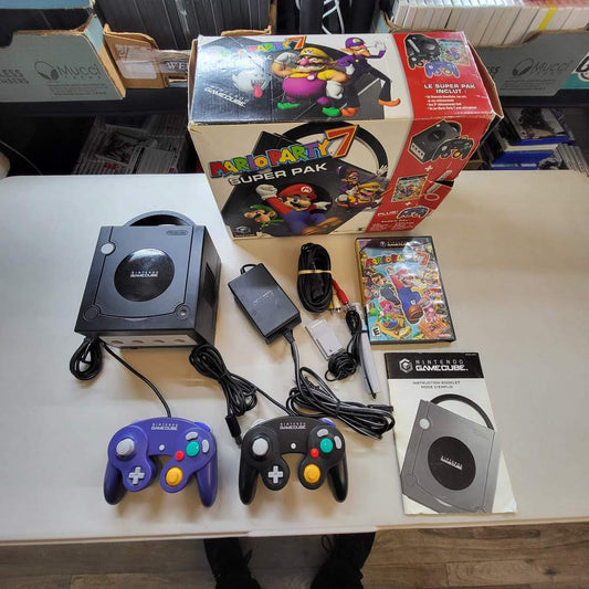 Black GameCube System [Mario Party 7 Bundle] Gamecube (Cib)