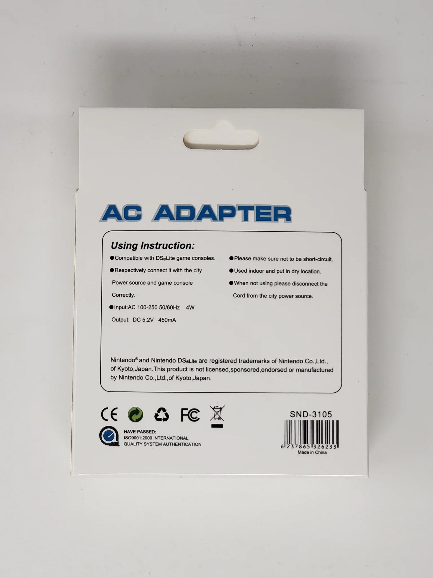 REPLACEMENT AC ADAPTER WALL CHARGER FOR NINTENDO DS LITE